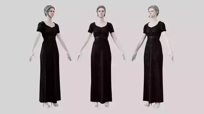 Dress 04 Black Velvet With Design