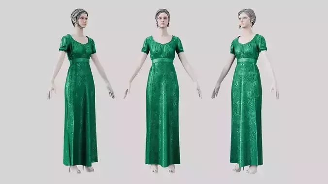 Dress 04 Emerald Velvet Green With Design