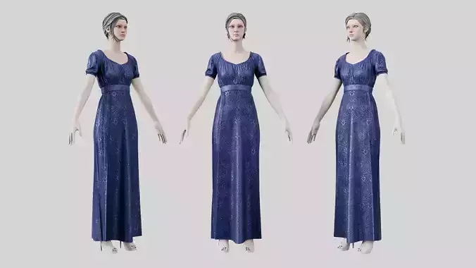 Dress 04 Midnight Blue Velvet With Design