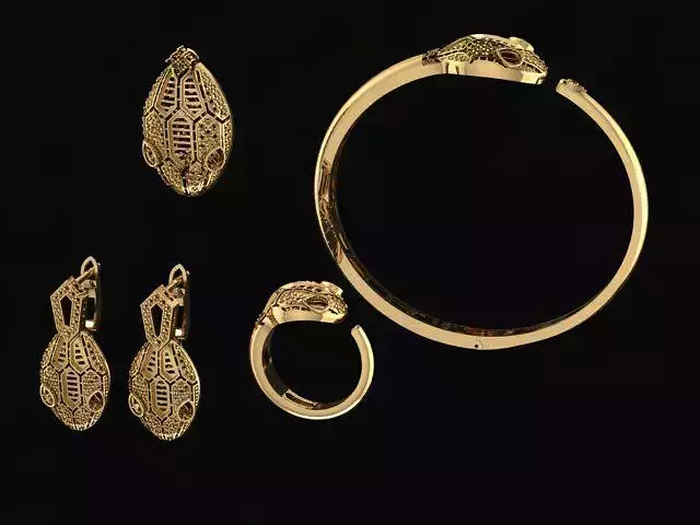 Set Snake Ring and Earrings for 3D Models