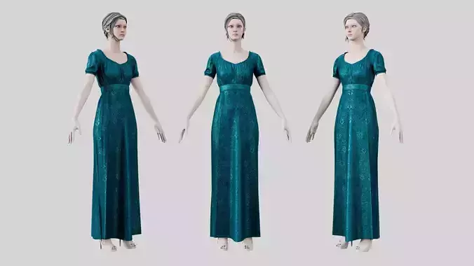 Dress 04 Teal Velvet With Design