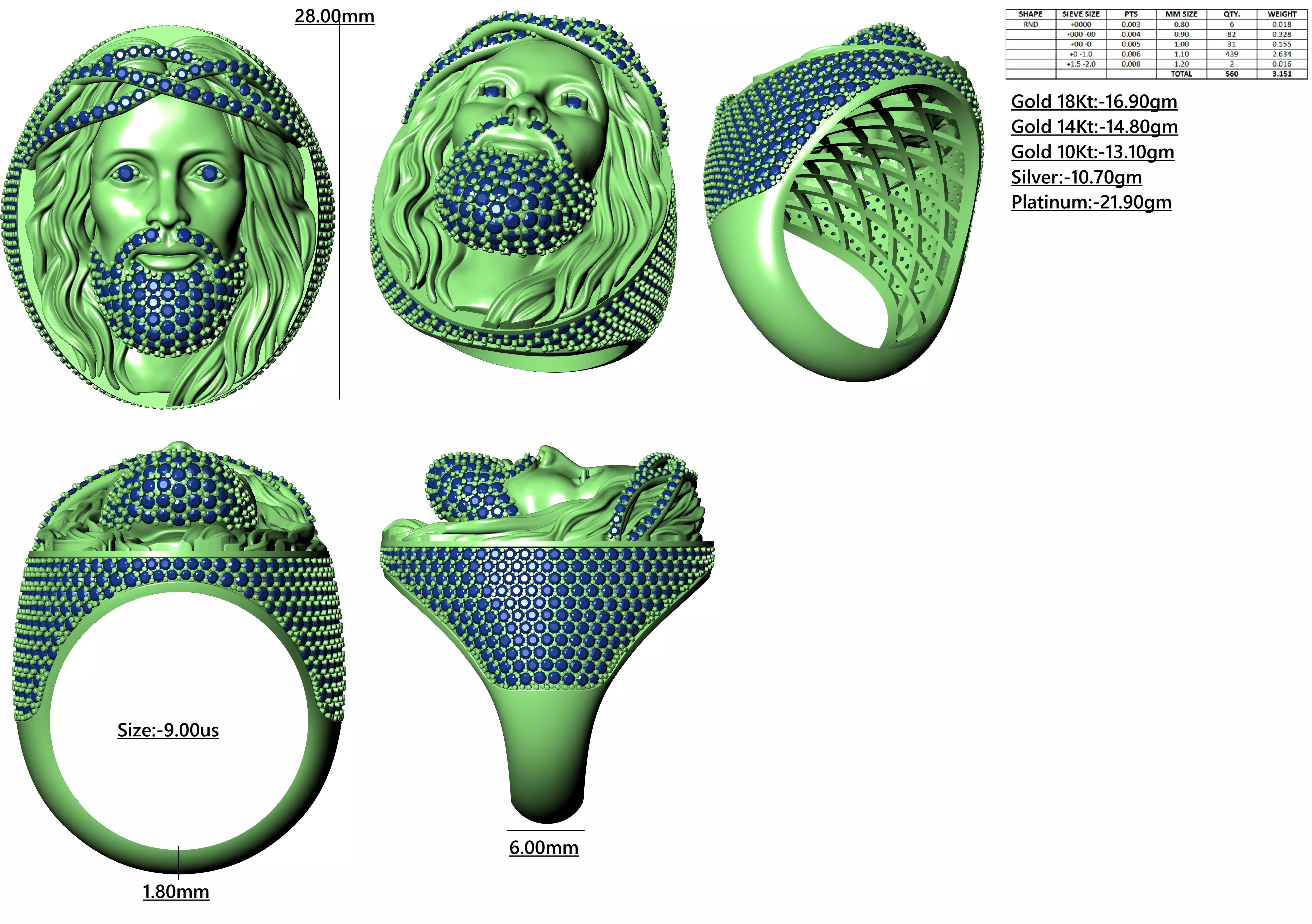 Christian Jesus Face Ring 3D print model_9