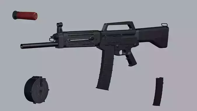 USAS-12 Gun Low-Poly 3D Model