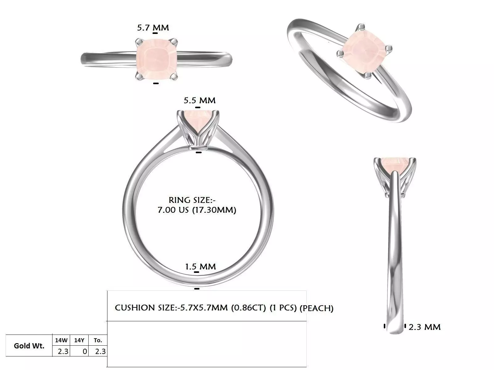 Solitaire Cushion Diamond Engagement Ring ALL SIZES STL Video 3D print model_15