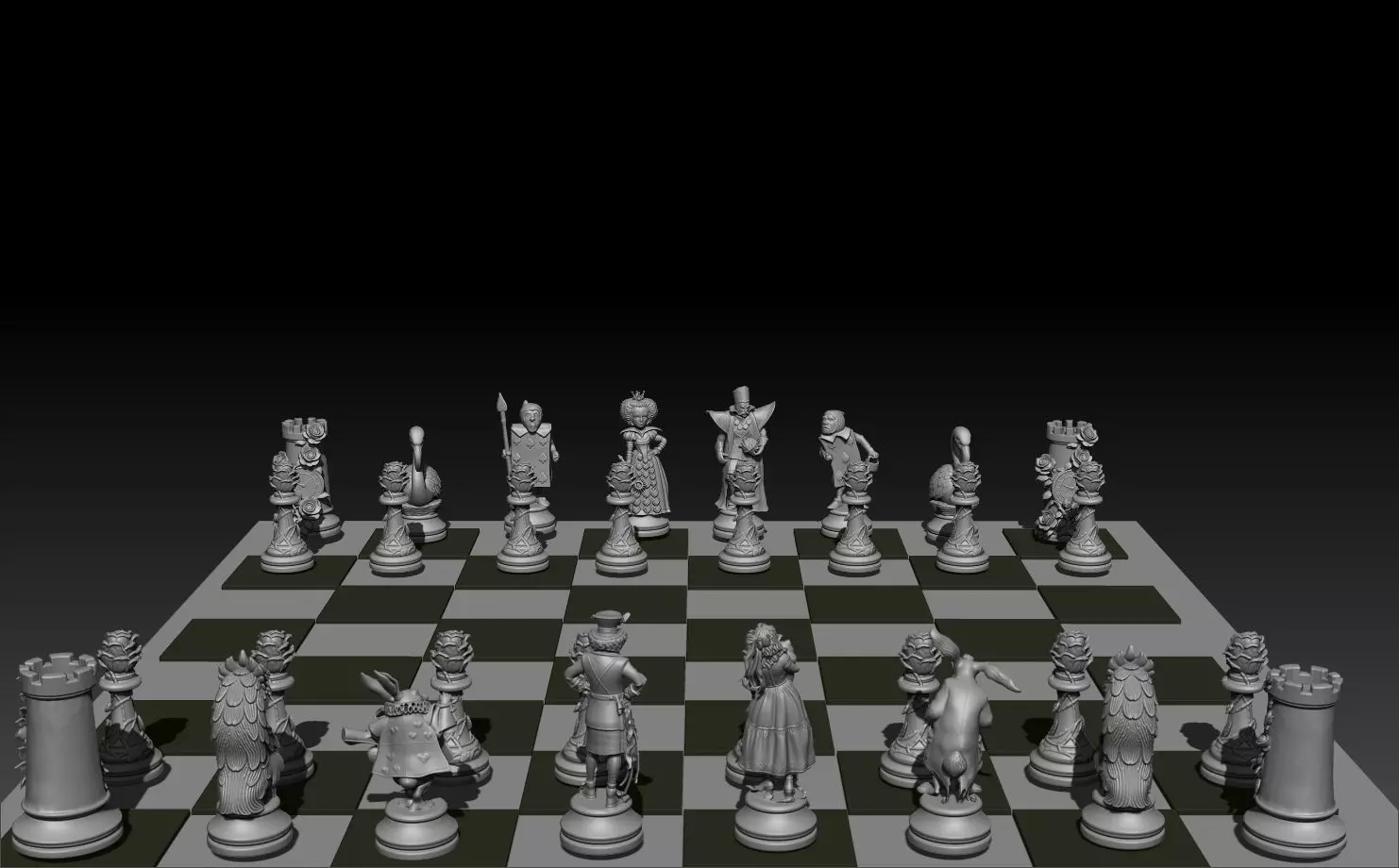 Printed Wonderland chess set 3D print model_27