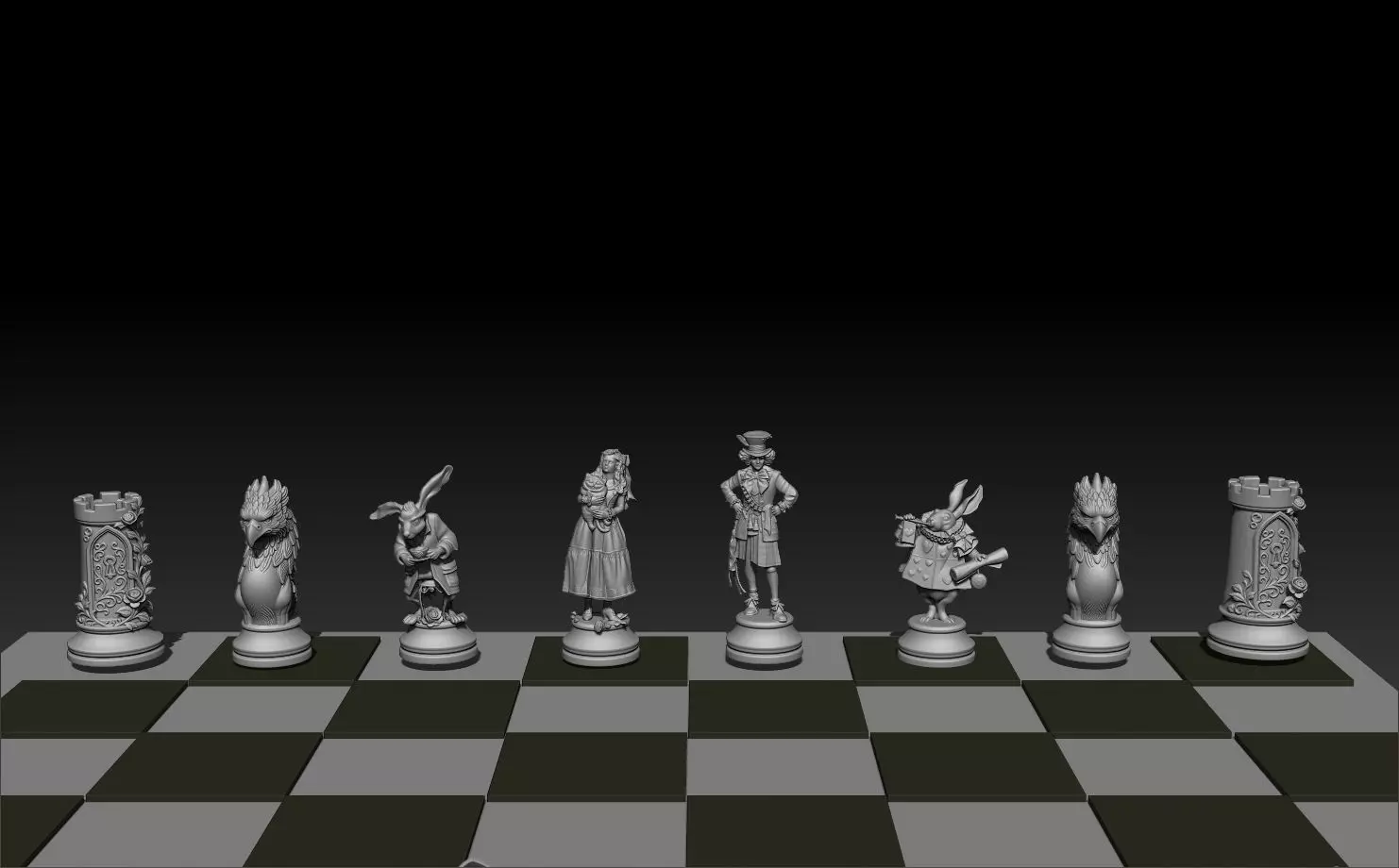 Printed Wonderland chess set 3D print model_25