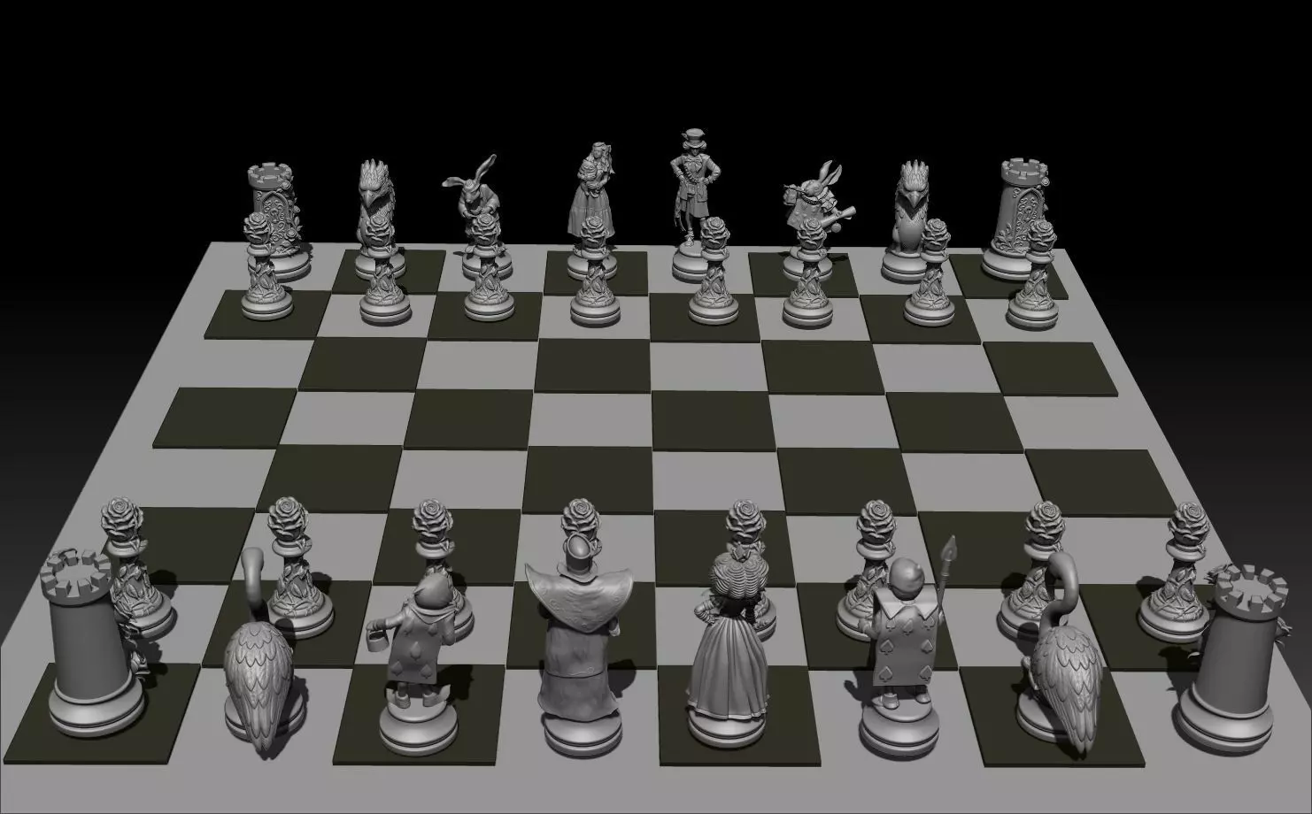 Printed Wonderland chess set 3D print model_26