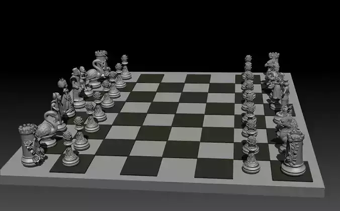Printed Wonderland chess set