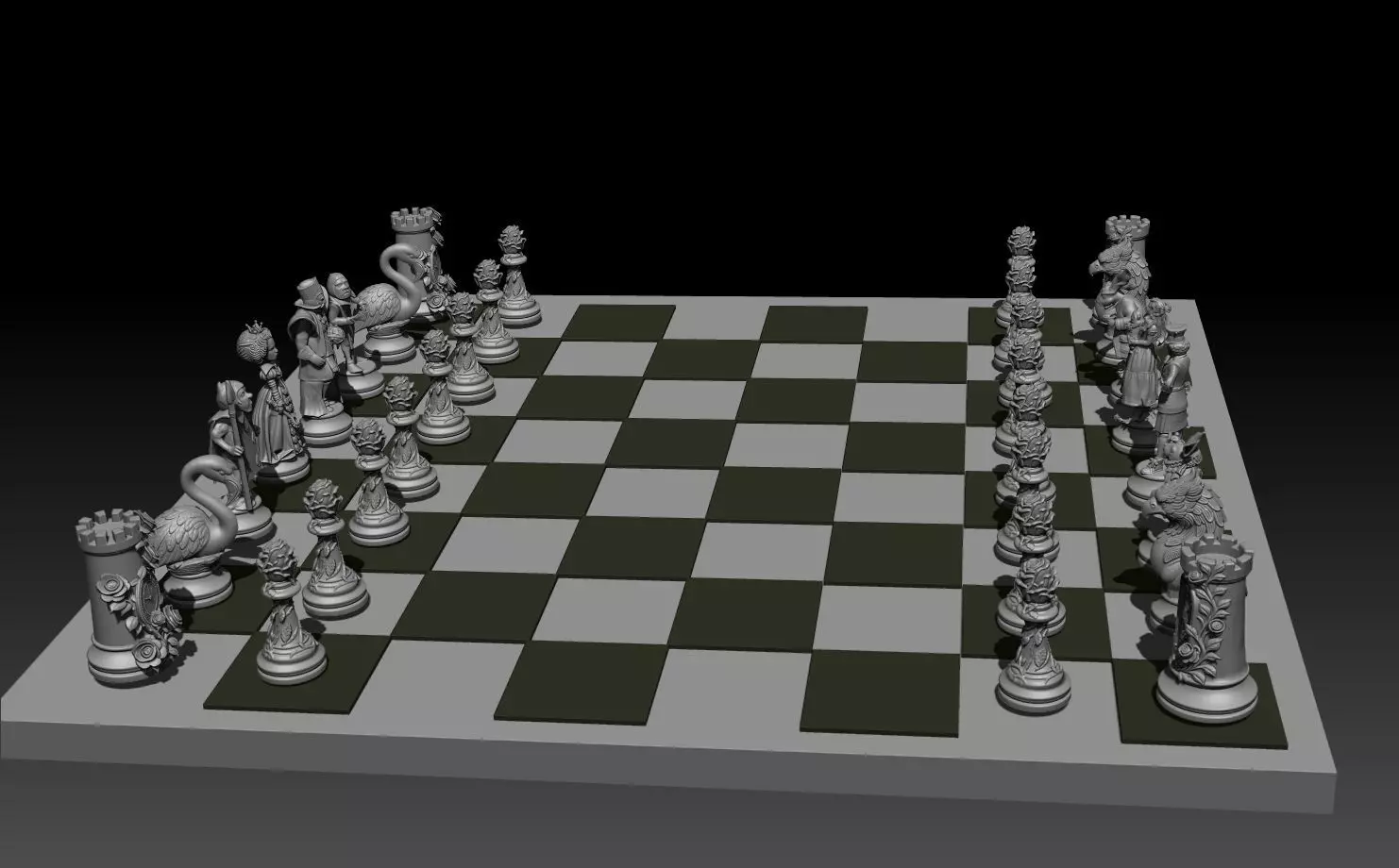 Printed Wonderland chess set 3D print model_0