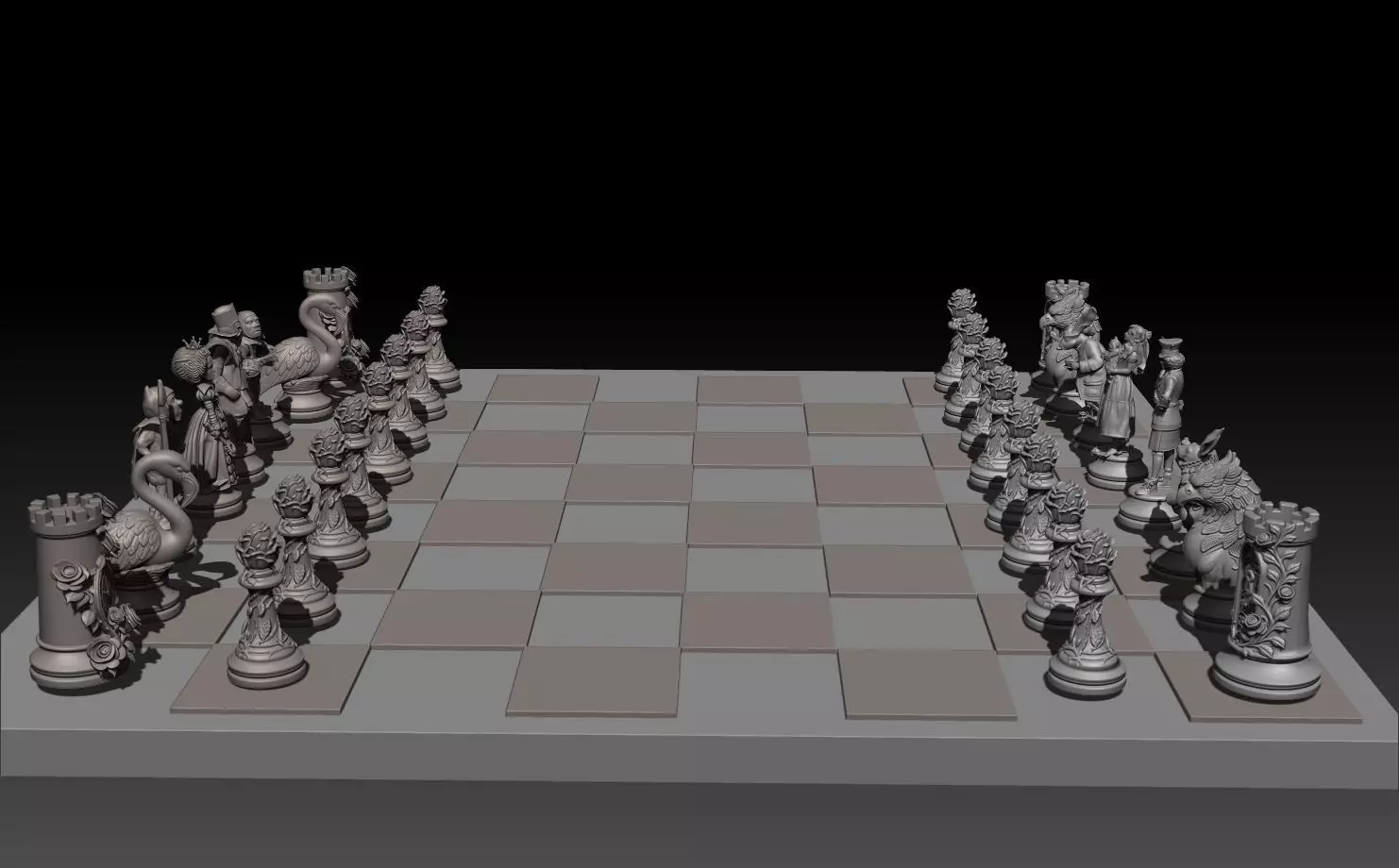 Printed Wonderland chess set 3D print model_28