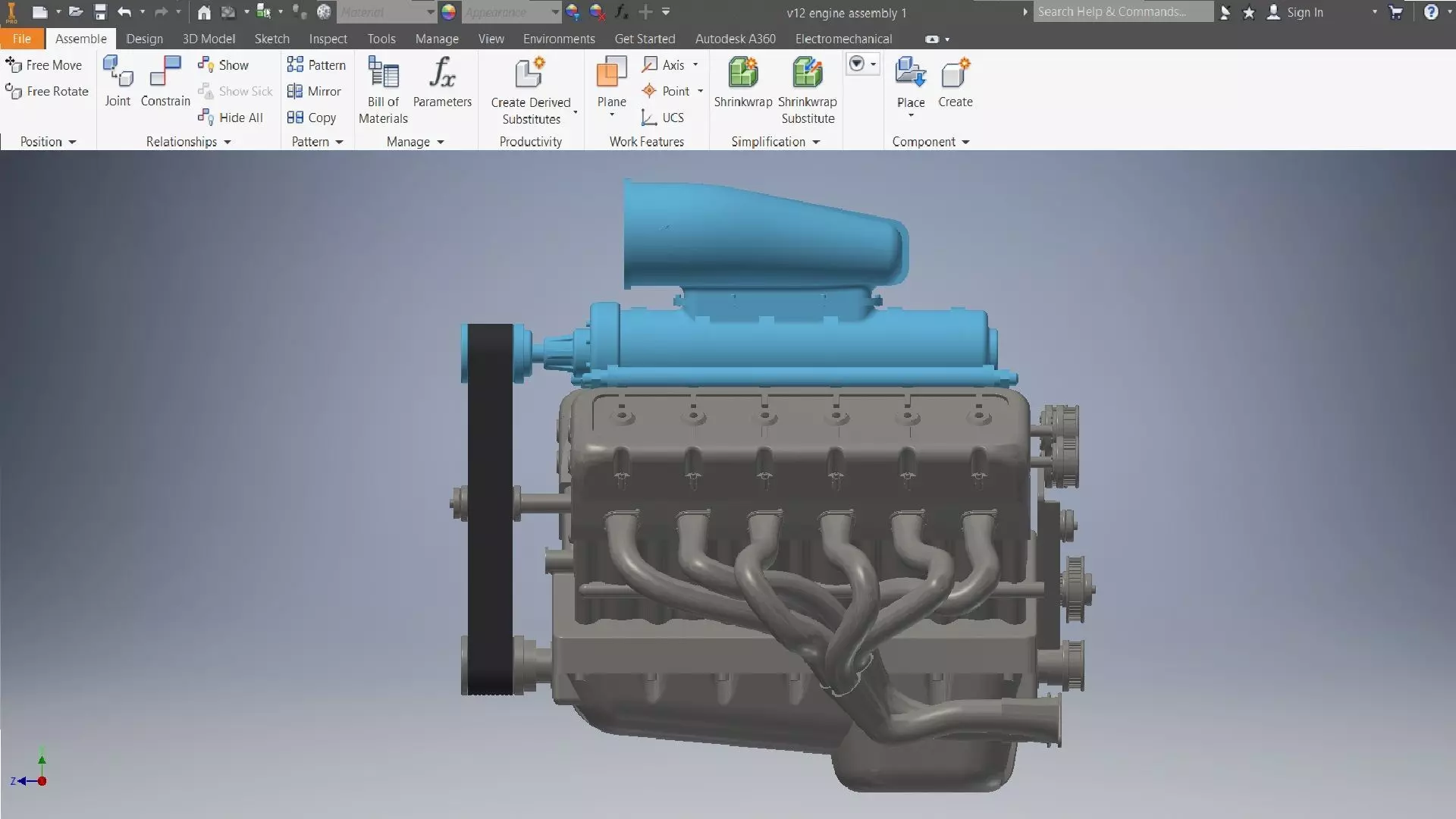 v12 engine 3D assembly 3D model_1
