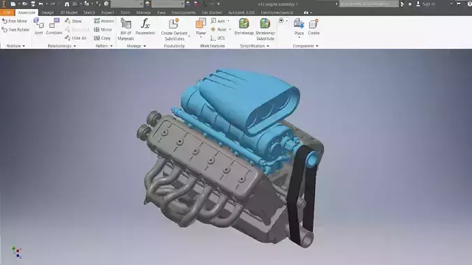 v12 engine 3D assembly