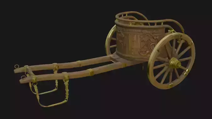 Ancient Vintage Ornate Wooden Carriage 3D Model