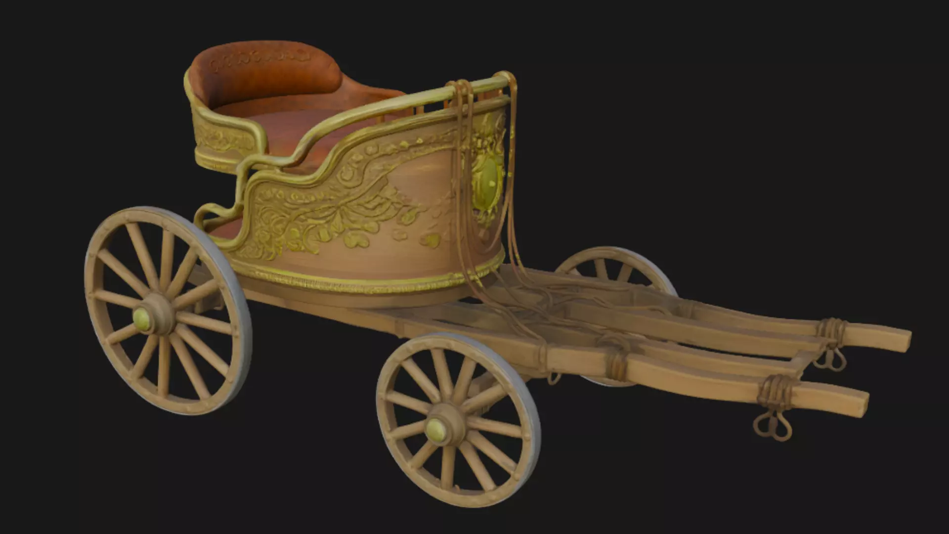 Vintage Ornate Wooden Carriage 3D Model 3D model_4