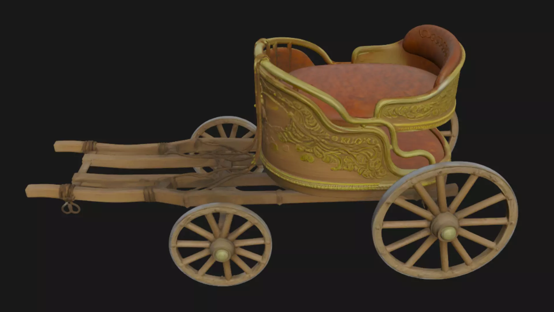 Vintage Ornate Wooden Carriage 3D Model 3D model_2