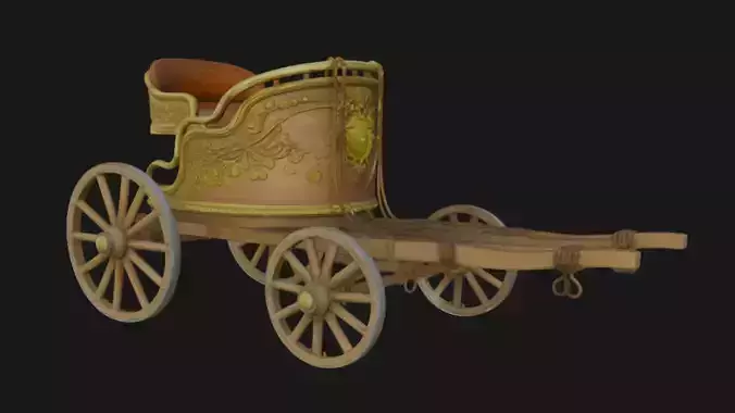 Vintage Ornate Wooden Carriage 3D Model