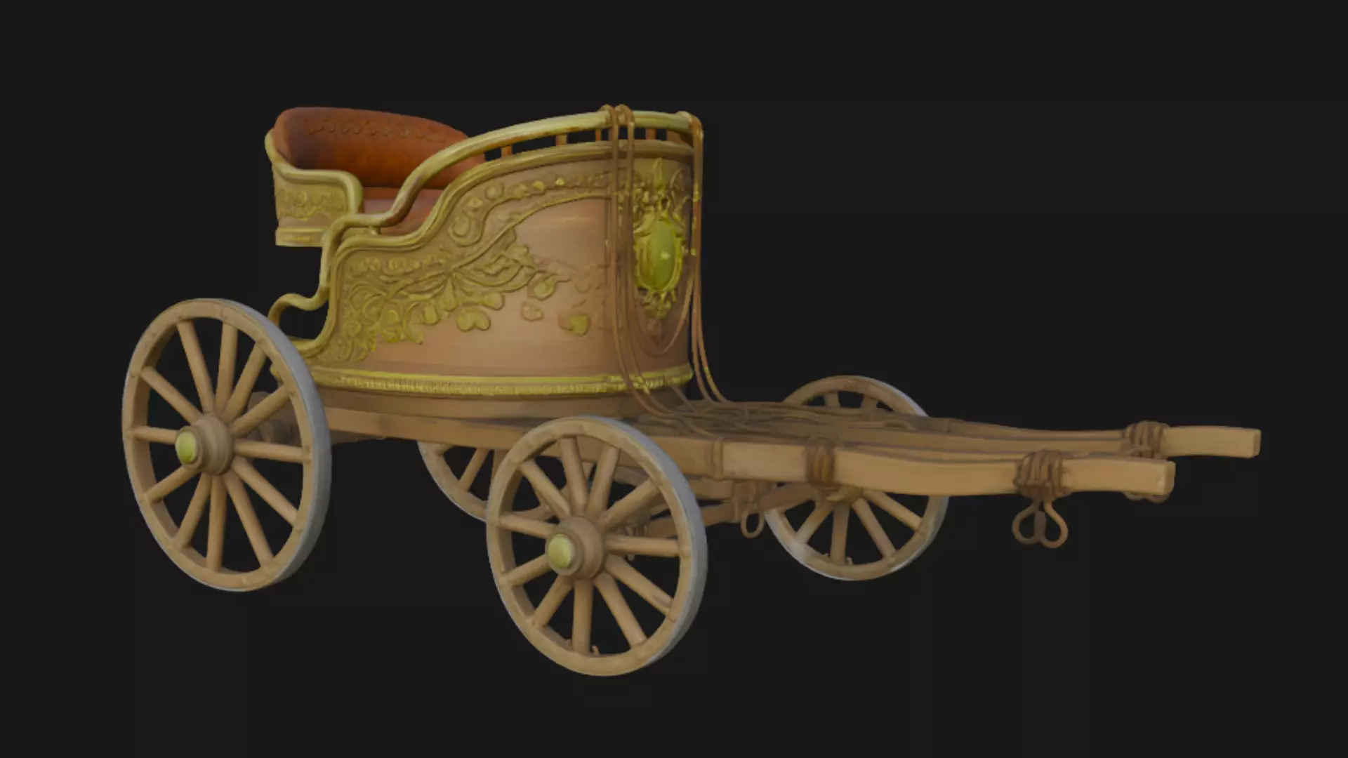 Vintage Ornate Wooden Carriage 3D Model 3D model_0