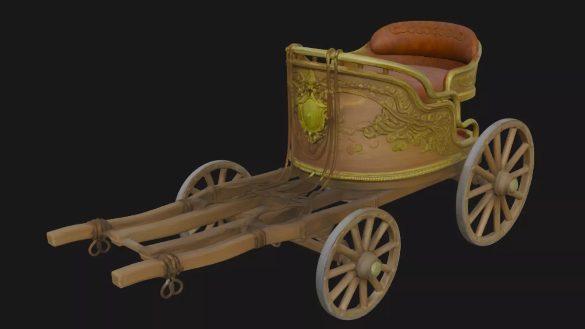 Vintage Ornate Wooden Carriage 3D Model 3D model_1