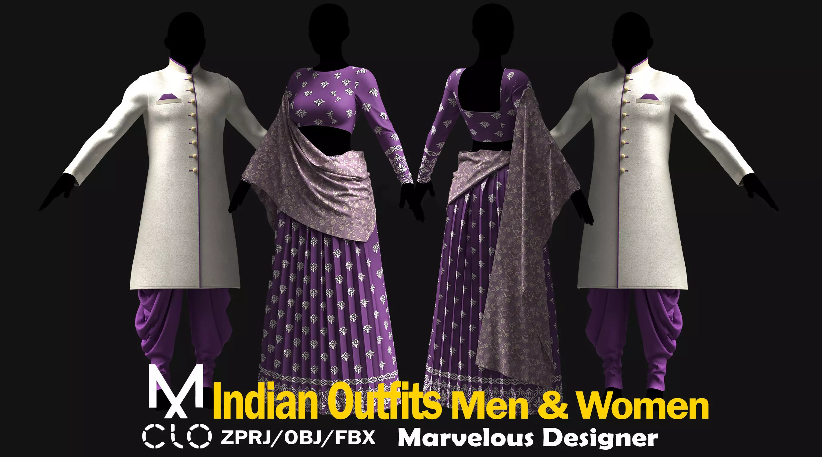 Women And Men Indian Outfits-B 3D model