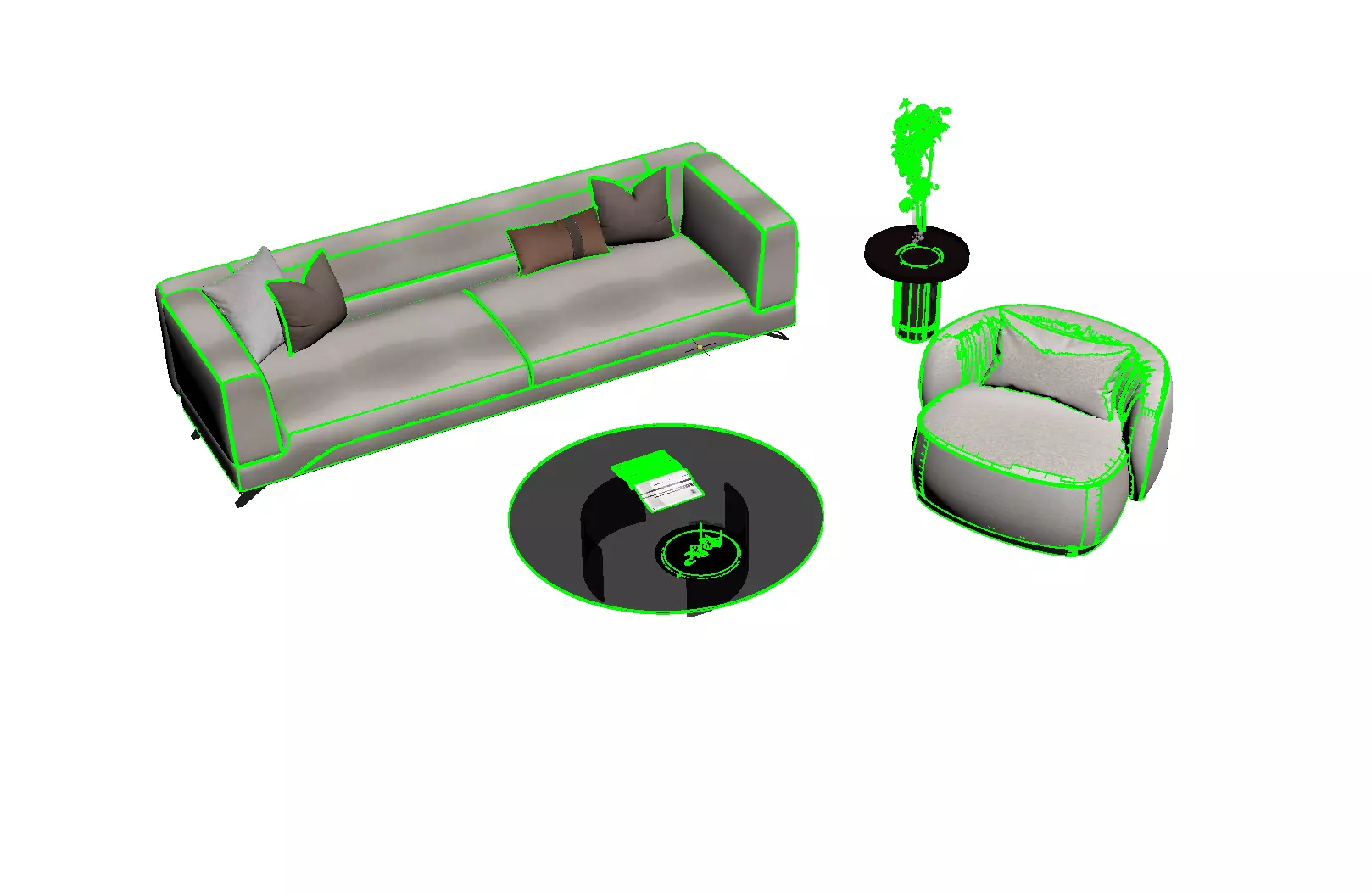 Fabric sofa set Free 3D model_7