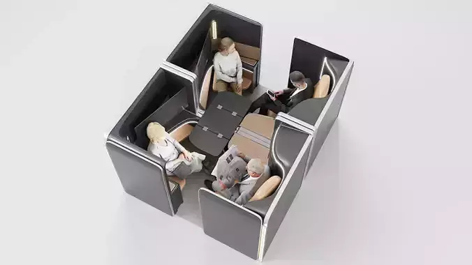 First-class cabin with passenger seat animated