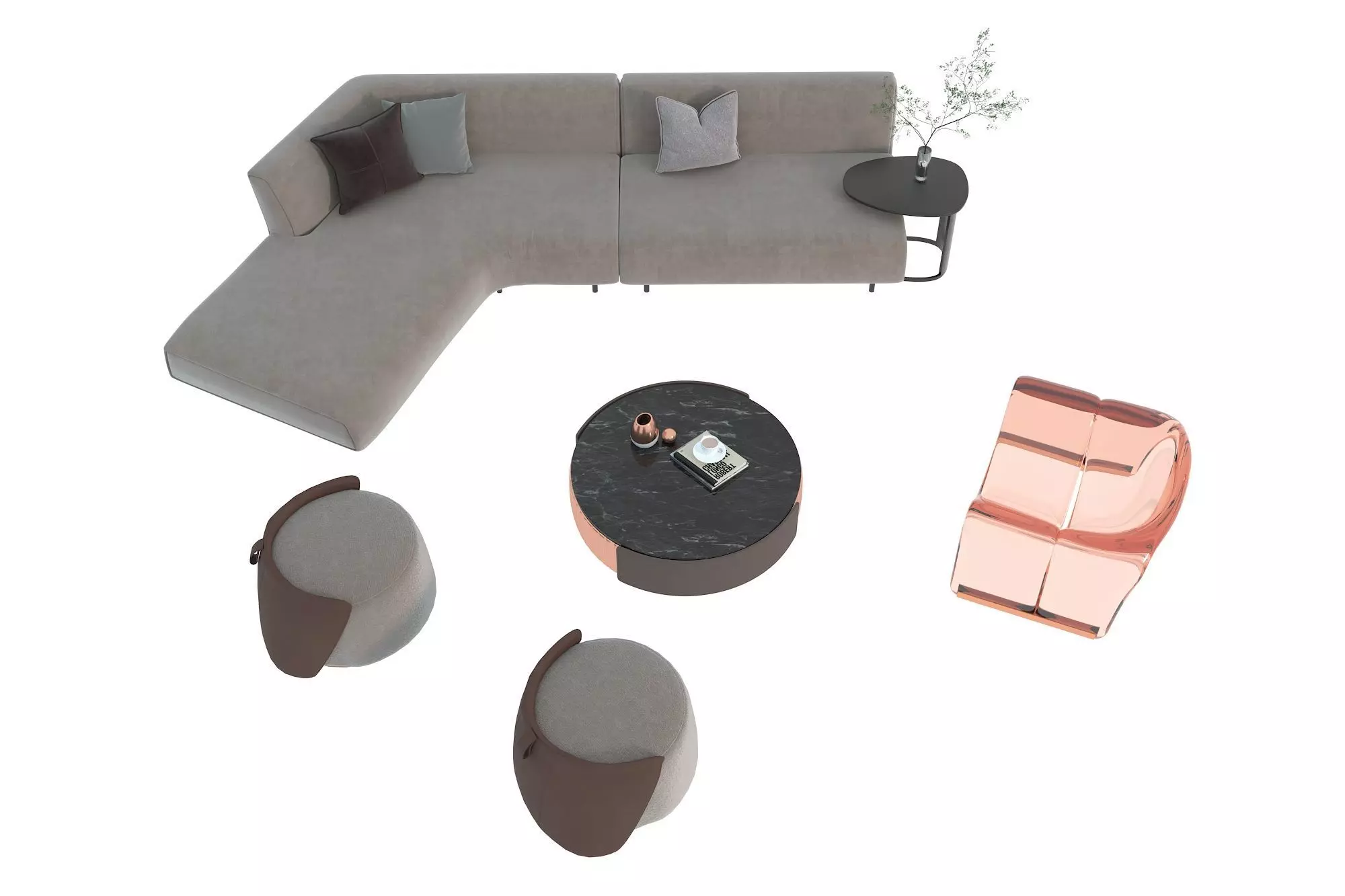 Fabric sofa set 3D model_0