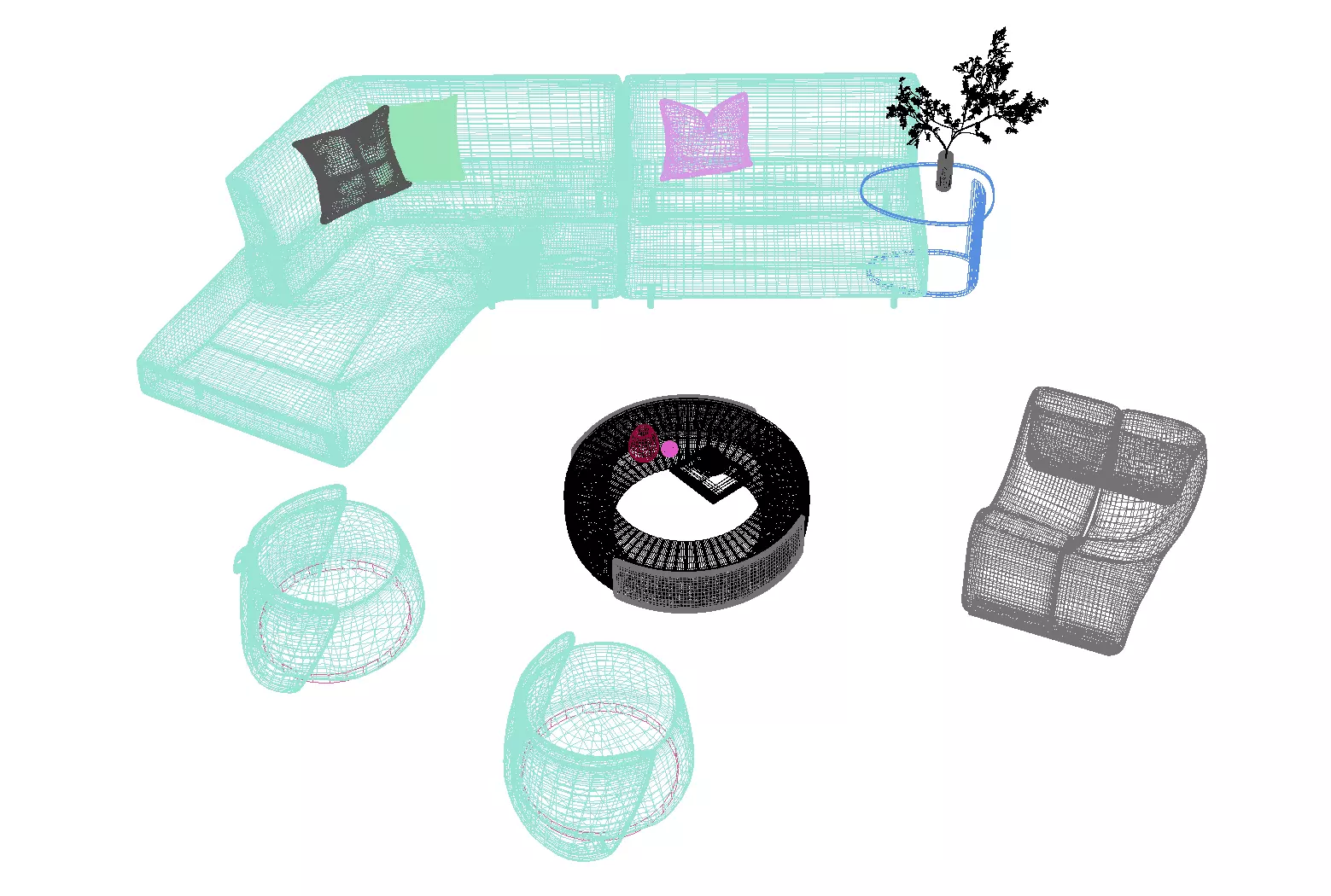 Fabric sofa set 3D model_6