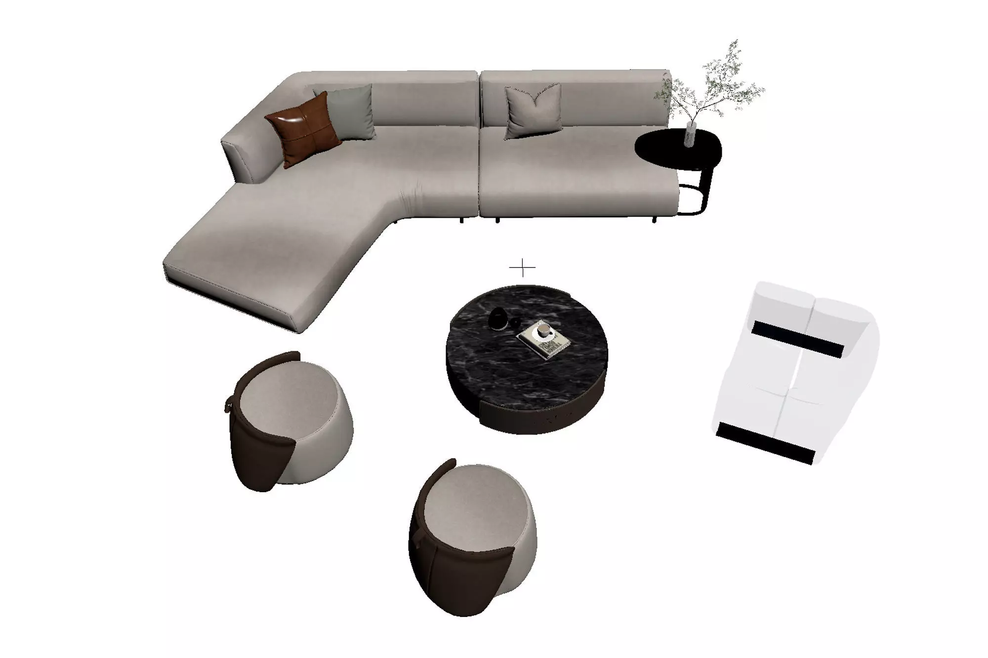 Fabric sofa set 3D model_4