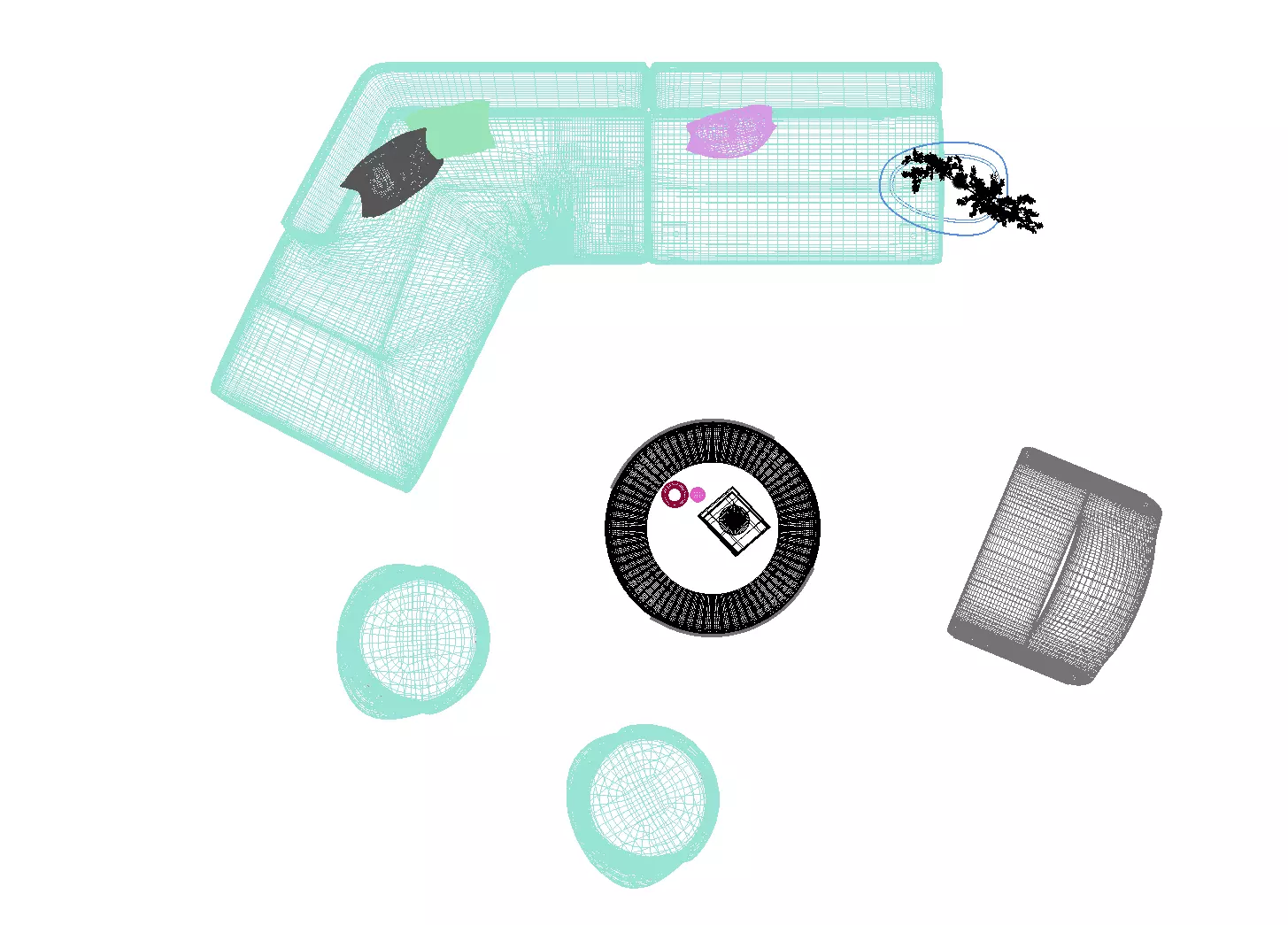 Fabric sofa set 3D model_5