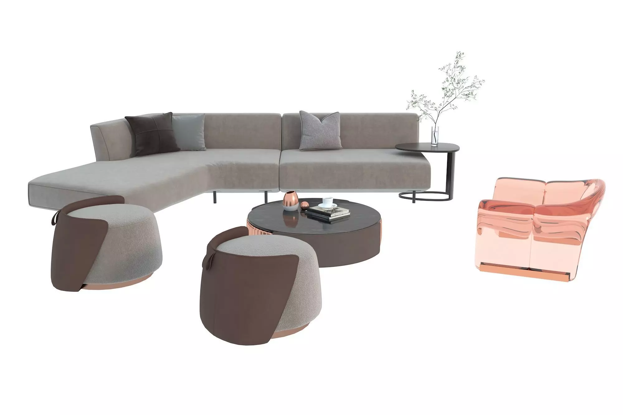 Fabric sofa set 3D model_3