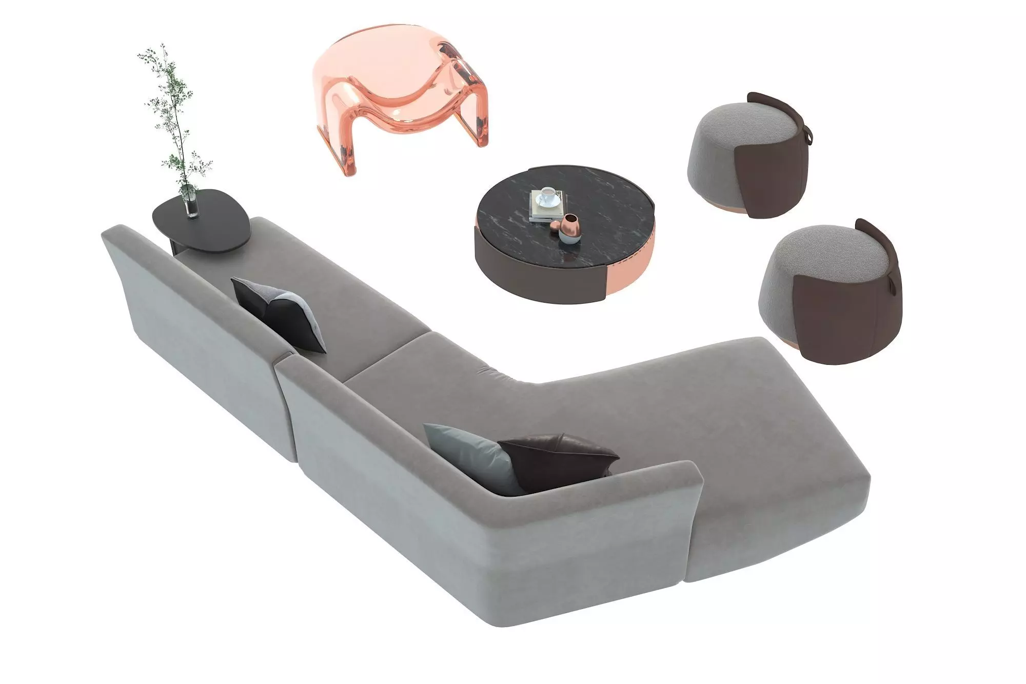 Fabric sofa set 3D model_2