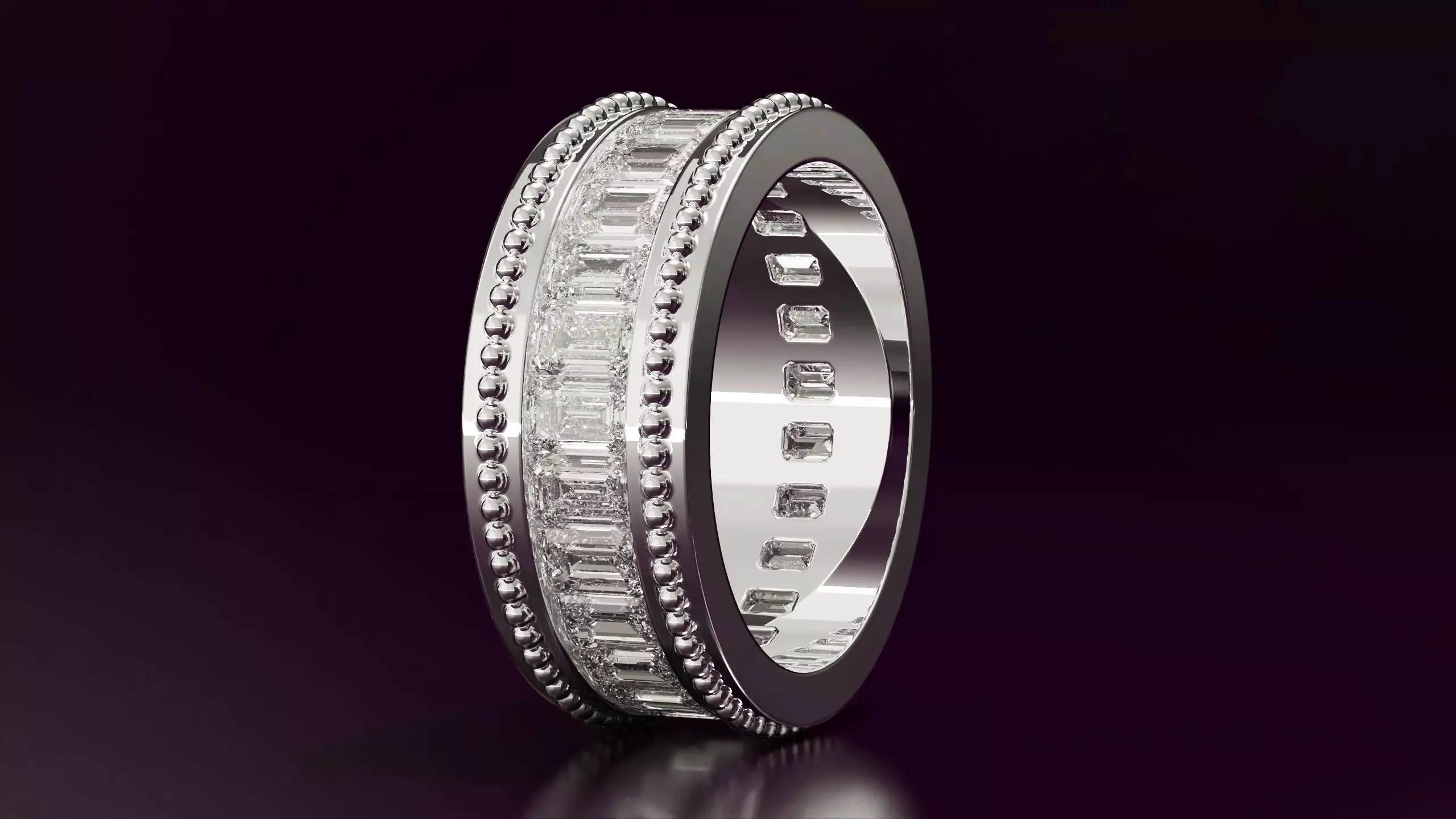 Channel Set Emerald cut eternity ring with bead N04 3725CT EU54 3D print model_1