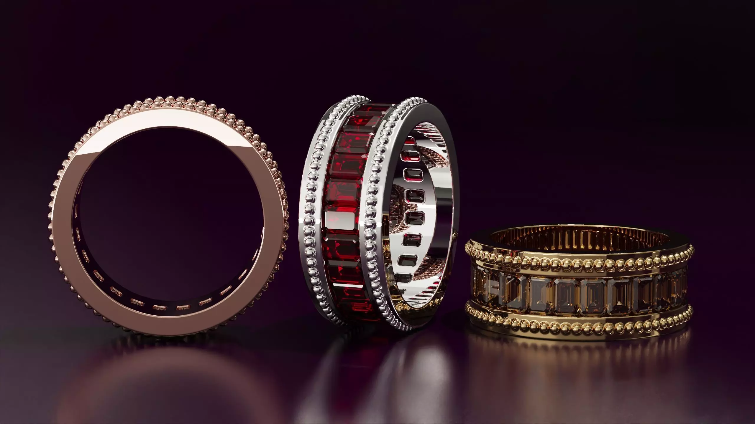 Channel Set Emerald cut eternity ring with bead N04 3725CT EU54 3D print model_3