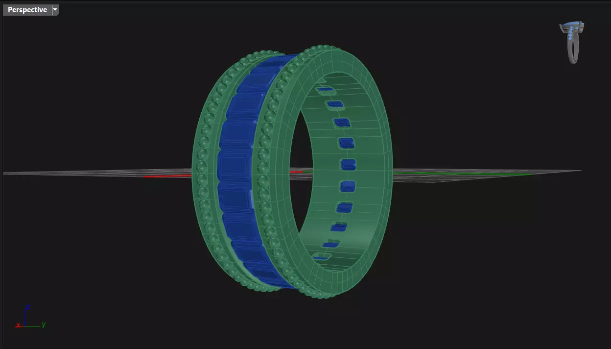 Channel Set Emerald cut eternity ring with bead N04 3725CT EU54 3D print model_5