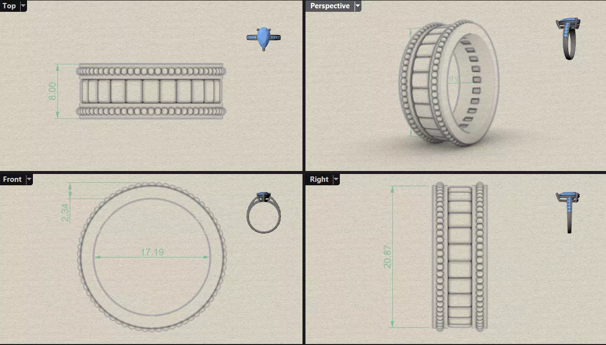 Channel Set Emerald cut eternity ring with bead N04 3725CT EU54 3D print model_10