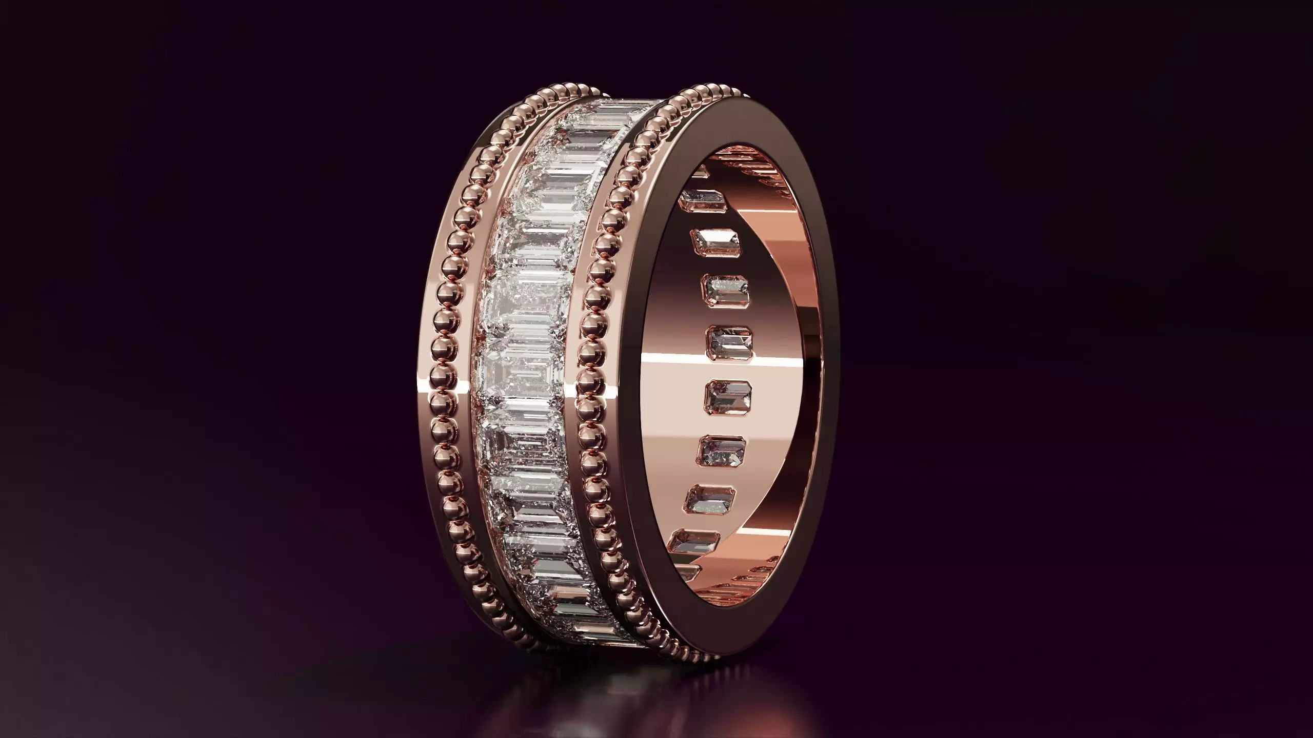 Channel Set Emerald cut eternity ring with bead N04 3725CT EU54 3D print model_2