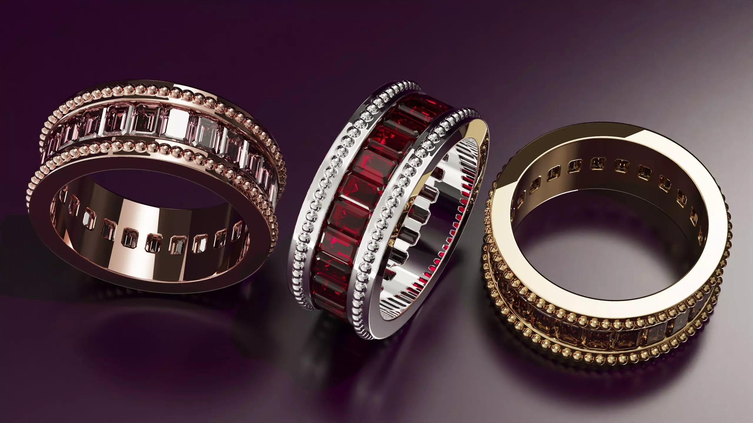 Channel Set Emerald cut eternity ring with bead N04 3725CT EU54 3D print model_4