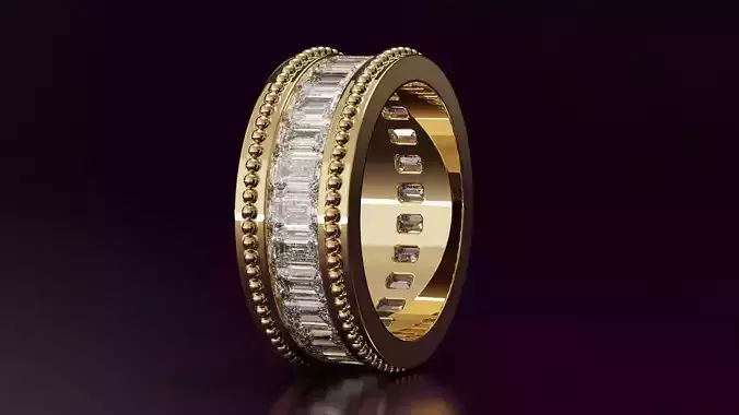 Channel Set Emerald cut eternity ring with bead N04 3725CT EU54