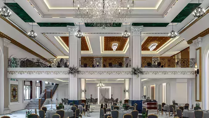 Neoclassical Banquet Hall Exterior Realistic 3D Model 3D model 6