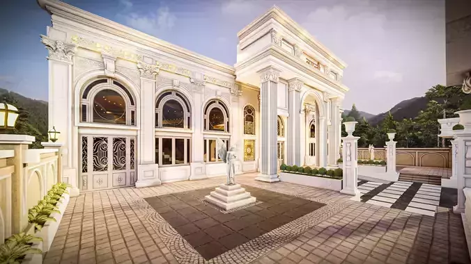Neoclassical Banquet Hall Exterior Realistic 3D Model 3D model 7
