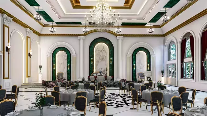 Neoclassical Banquet Hall Exterior Realistic 3D Model 3D model