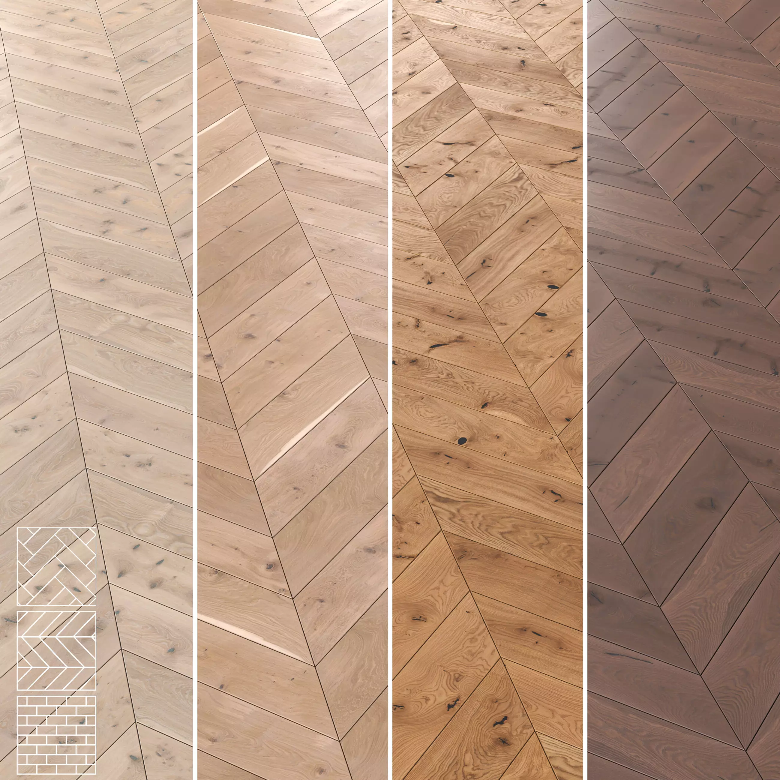 Boen Oak Parquet Flooring - 5 Layouts and 4 Colors -4K 3D model_3