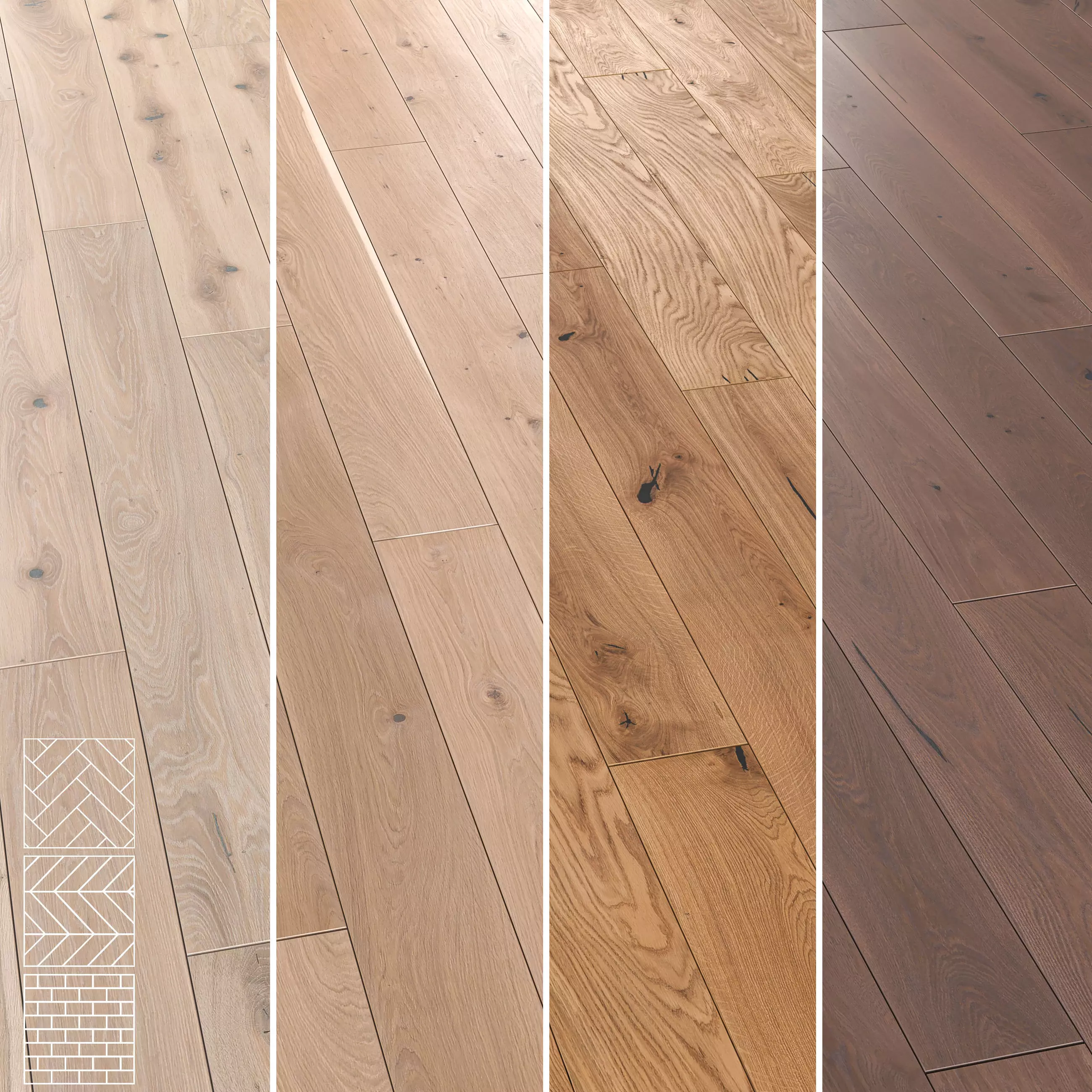 Boen Oak Parquet Flooring - 5 Layouts and 4 Colors -4K 3D model_2