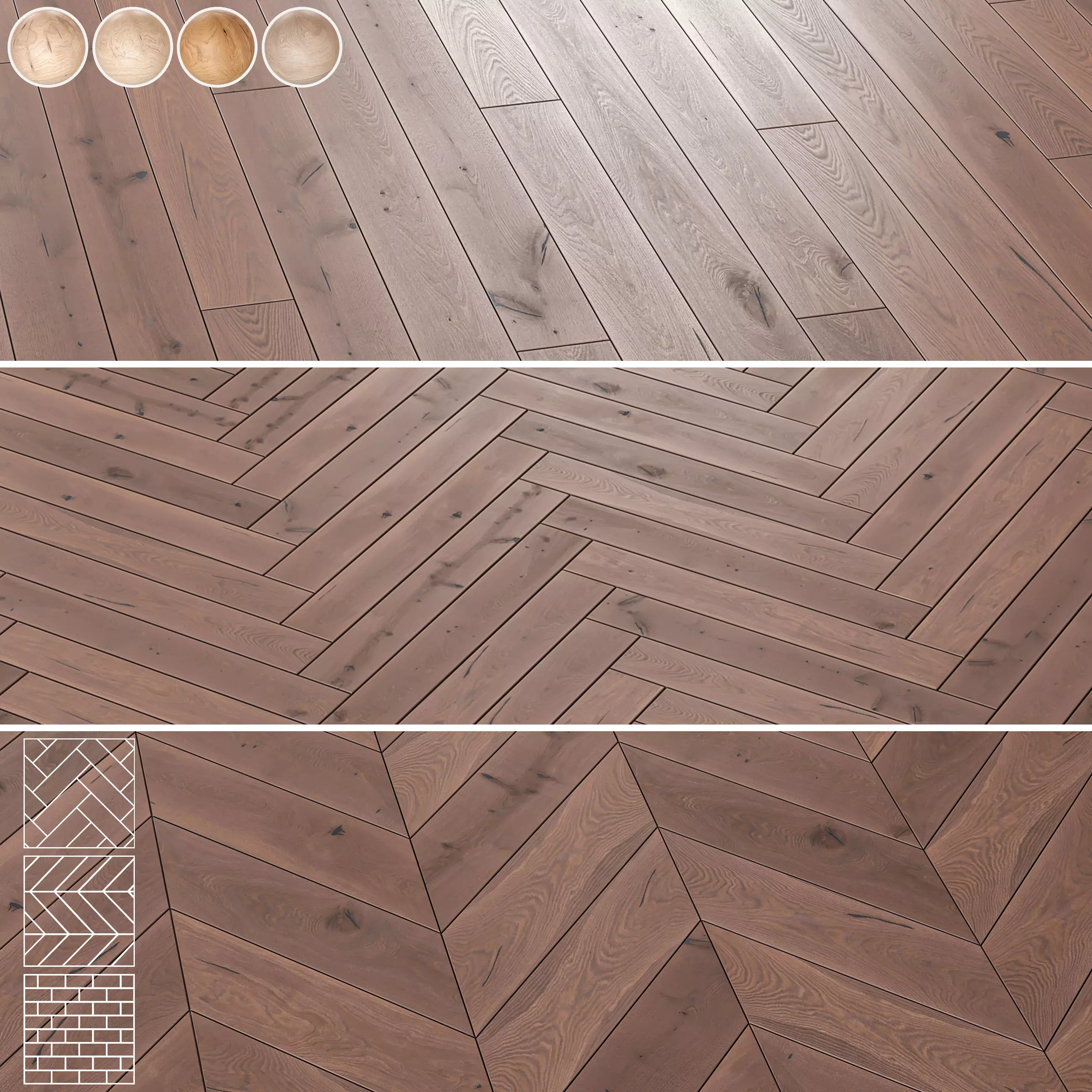 Boen Oak Parquet Flooring - 5 Layouts and 4 Colors -4K 3D model_0