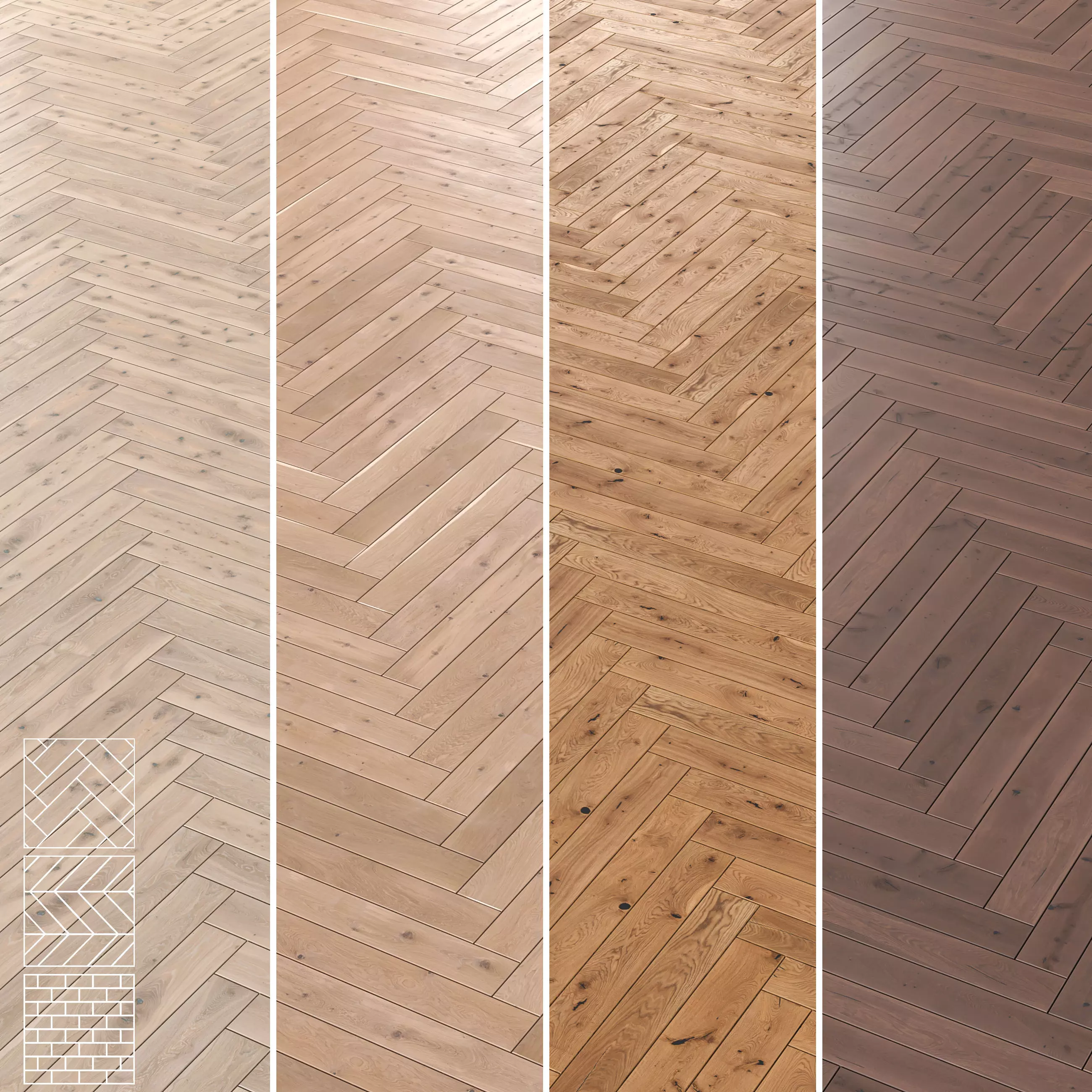 Boen Oak Parquet Flooring - 5 Layouts and 4 Colors -4K 3D model_4