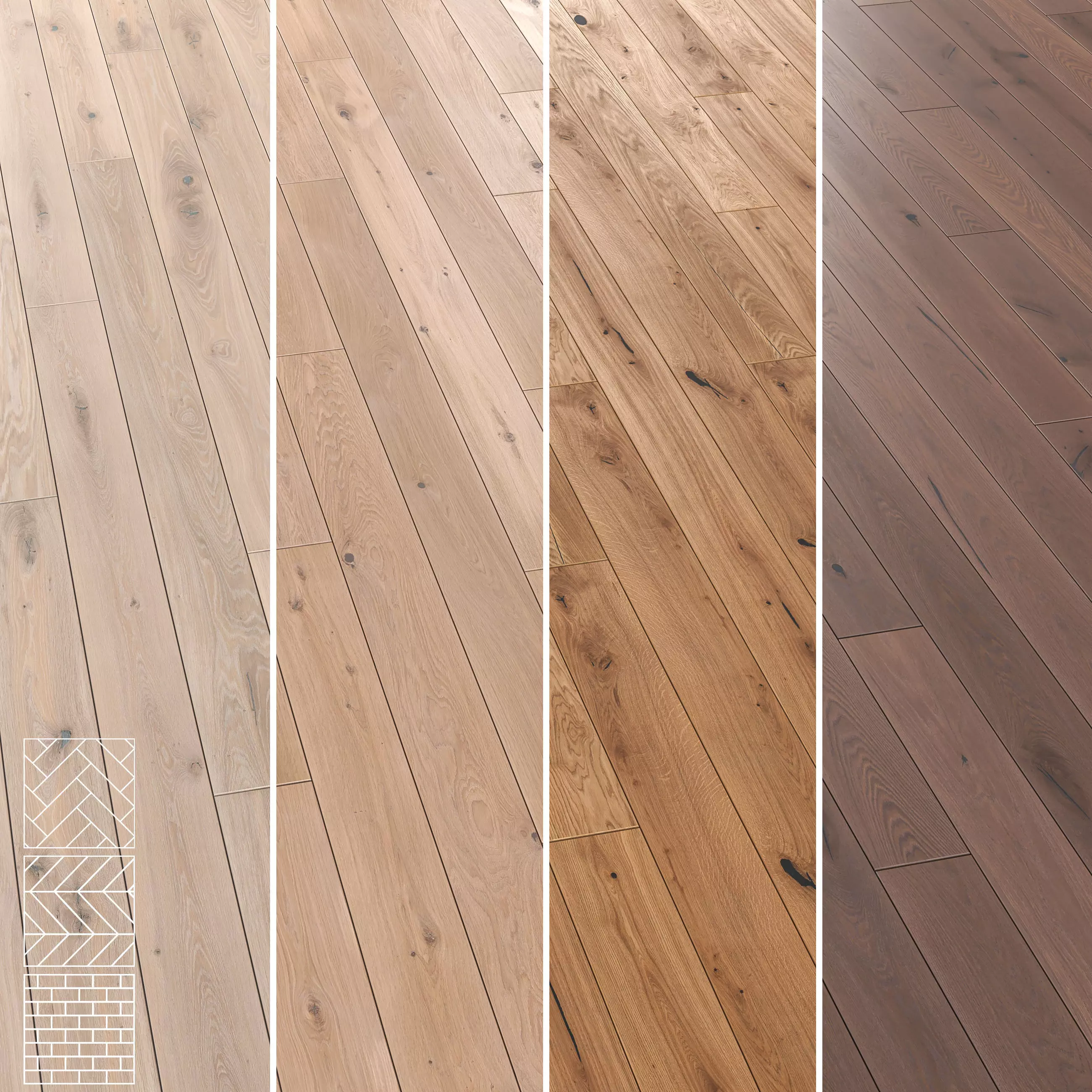 Boen Oak Parquet Flooring - 5 Layouts and 4 Colors -4K 3D model_1