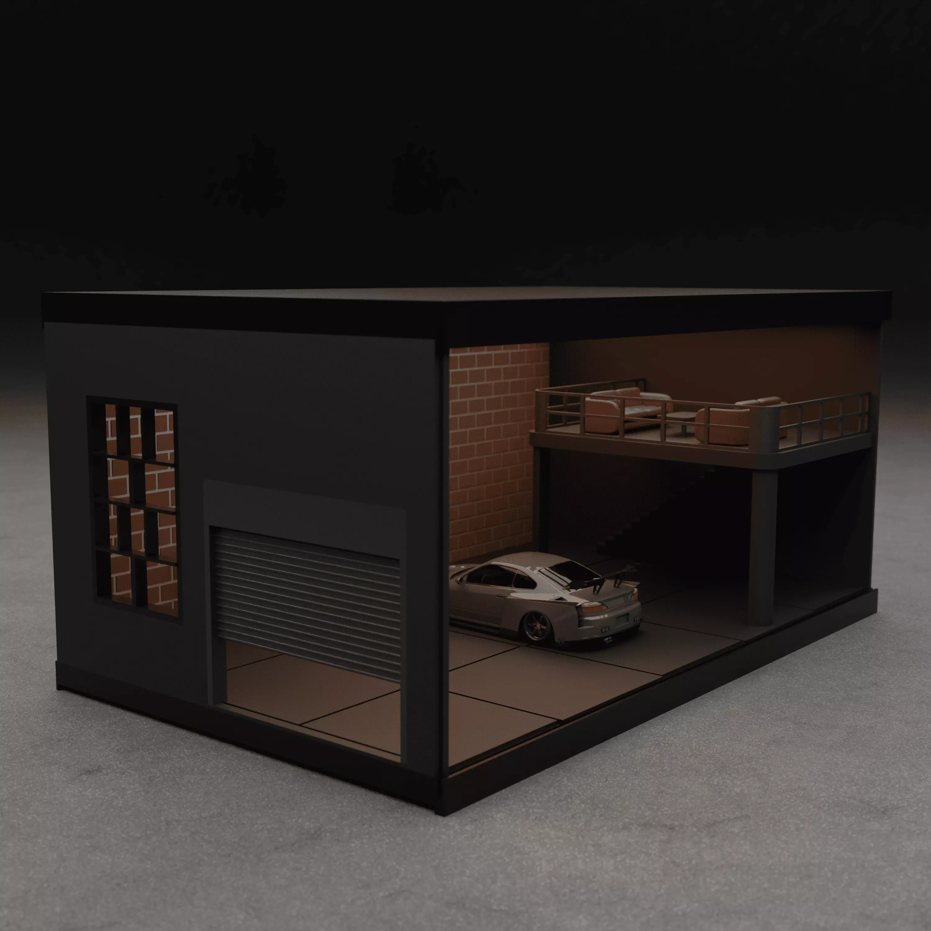 Modular Industrial Garage 1 64 Scale Diorama LED Ready 3D Print 3D print model_1