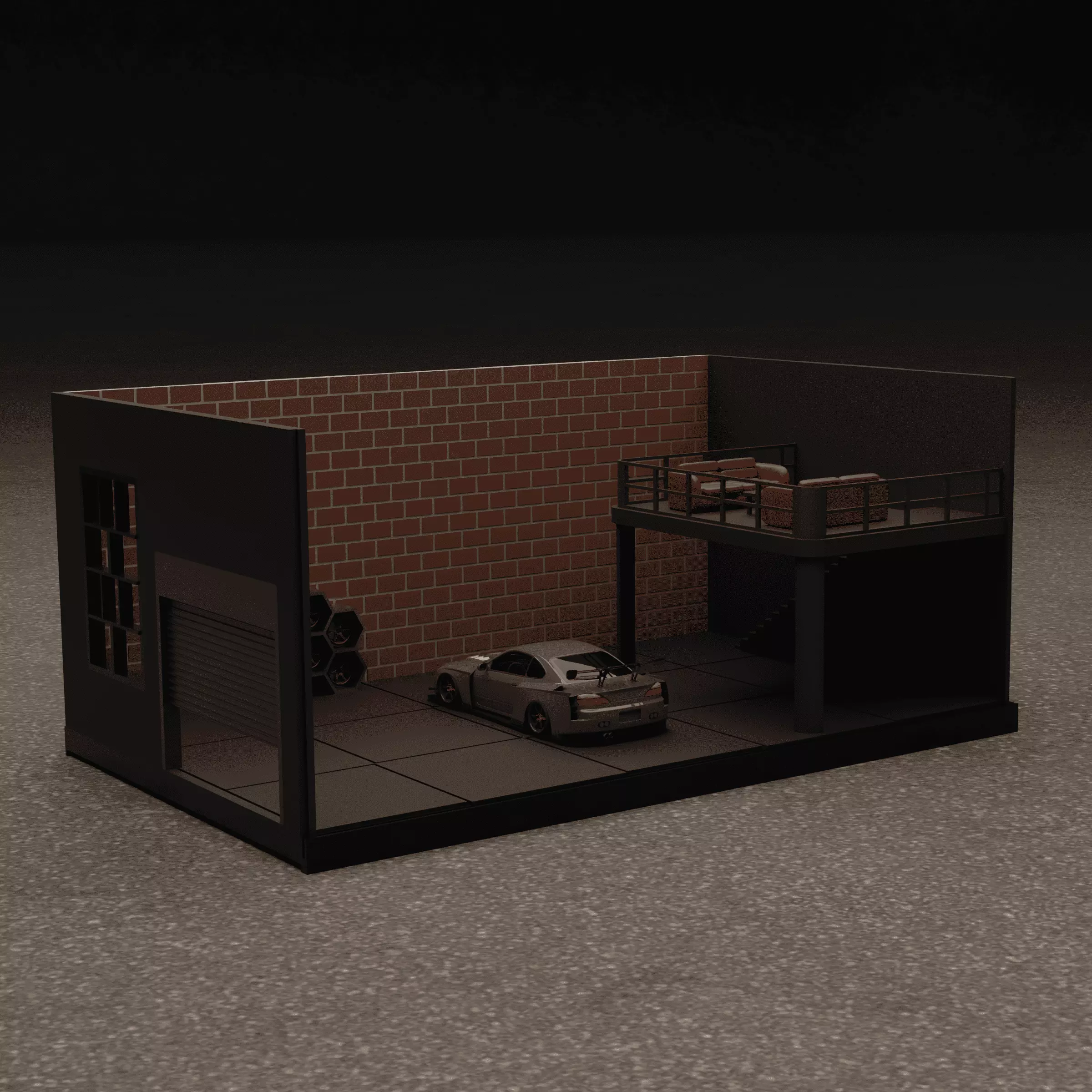 Modular Industrial Garage 1 64 Scale Diorama LED Ready 3D Print 3D print model_2