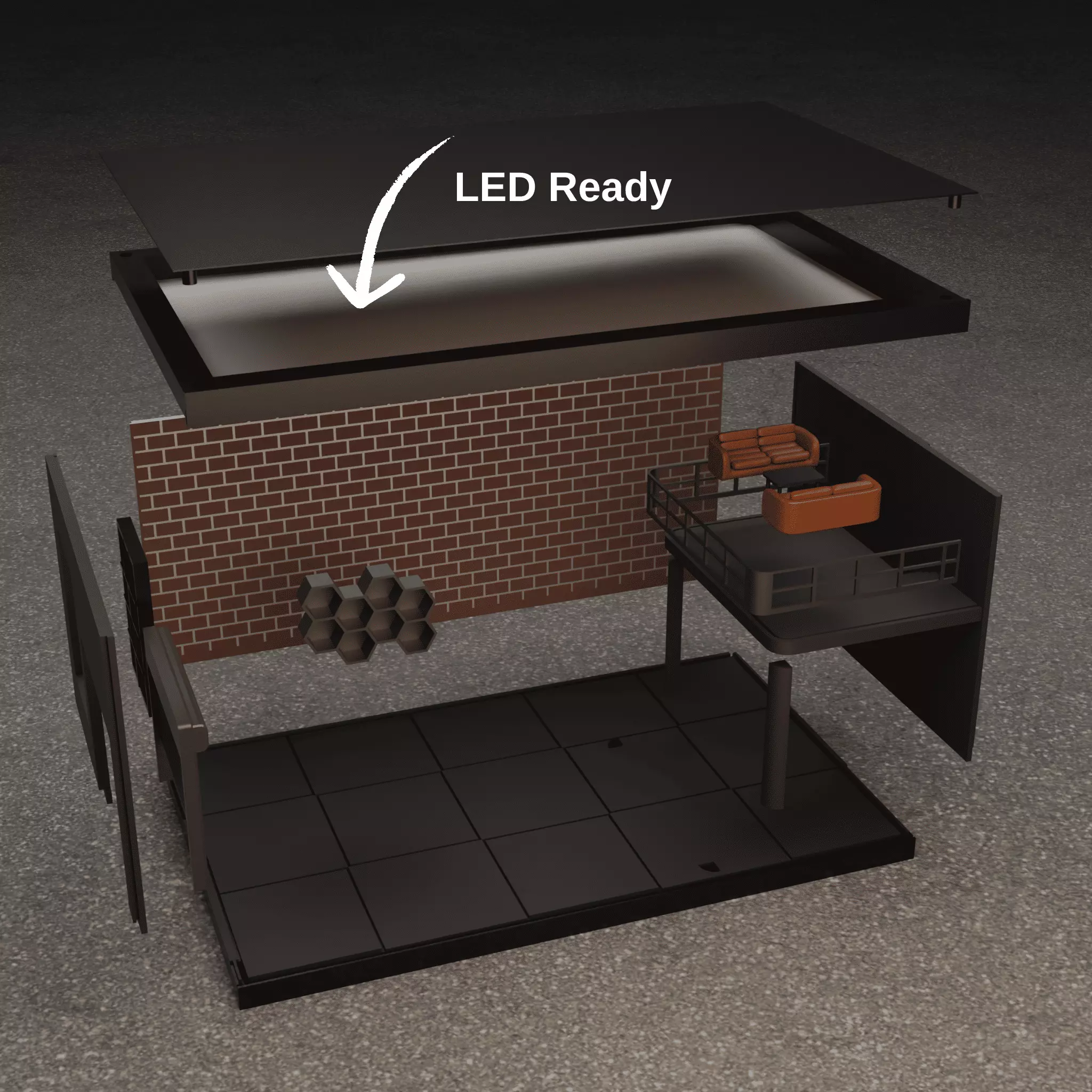 Modular Industrial Garage 1 64 Scale Diorama LED Ready 3D Print 3D print model_8