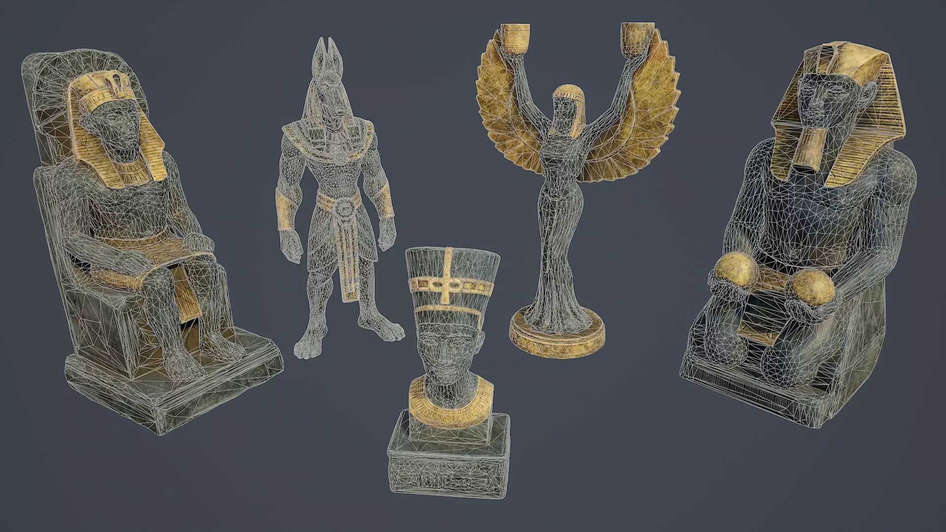 Egyptian statues PBR V1 3D Model Collection_7